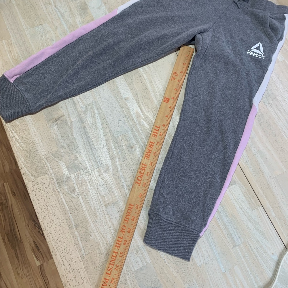 Girls cb Reebok Gray Sweatpants with White Piping and Pink Side Stripes